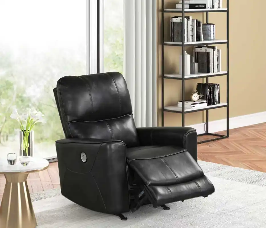 Black Air Leather Power Rocker Recliner with USB Charging - Sara Collections