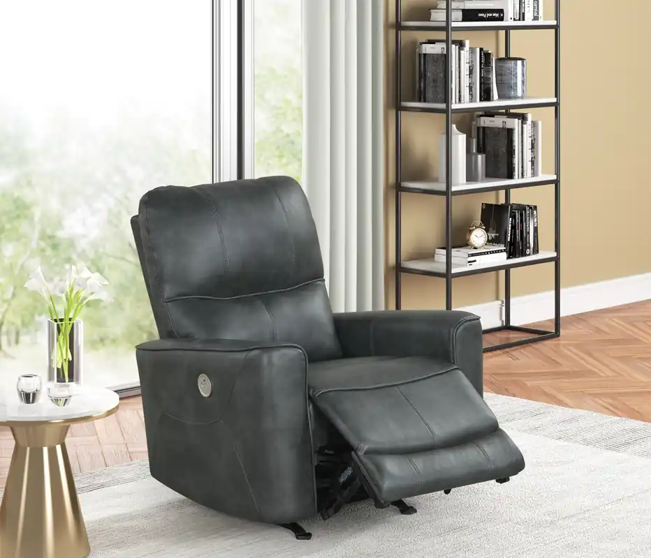 Charcoal Gray Air Leather Power Rocker Recliner with USB Charging - Sara Collections