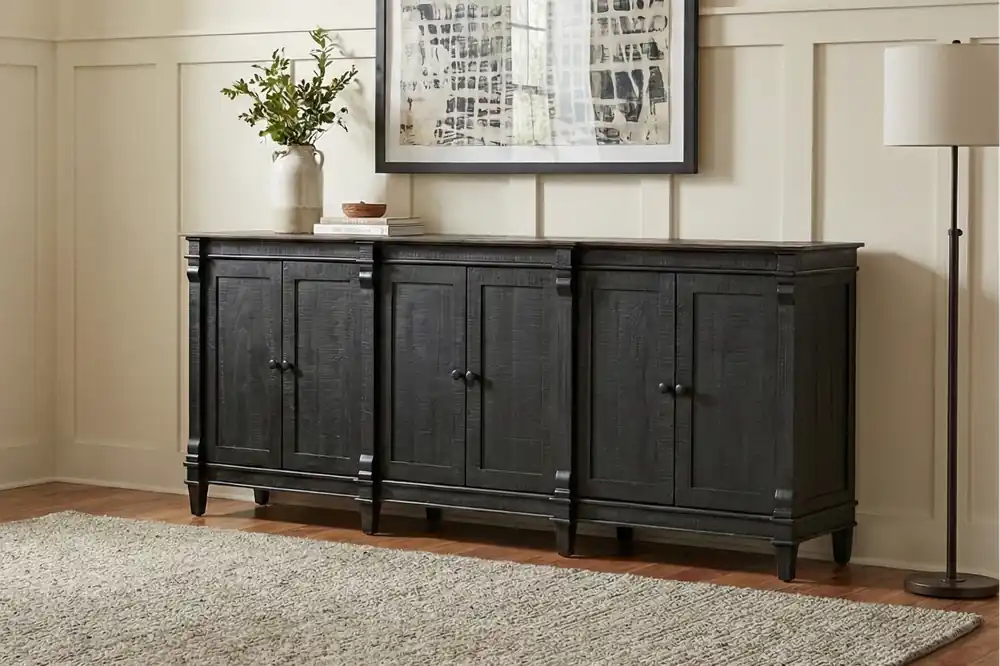 Rustic Black Sideboard Buffet / TV Stand with Weathered Wood Top - Mollai Collections