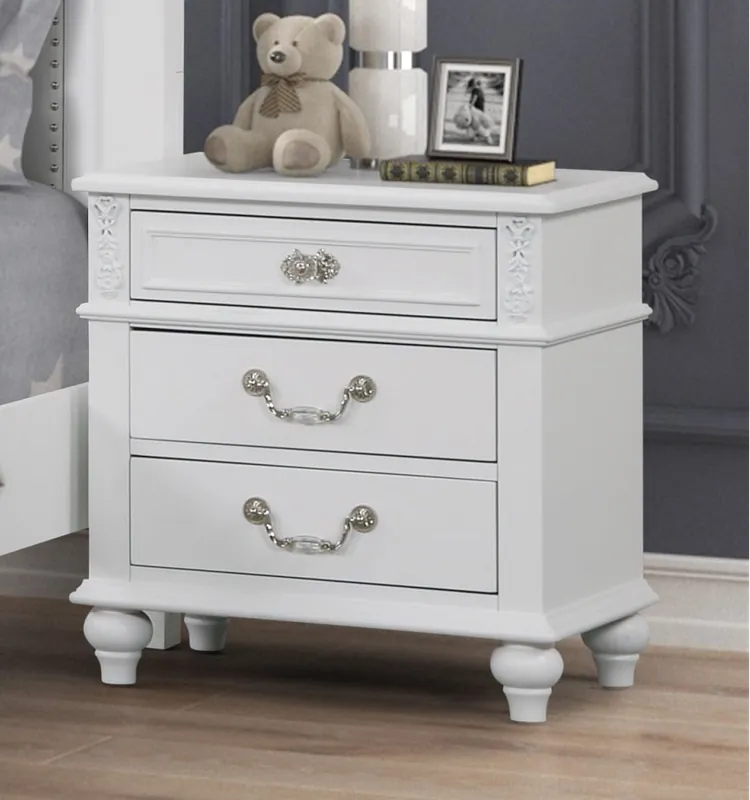 White Glam USB Nightstand with Wooden Top - Mollai Collections
