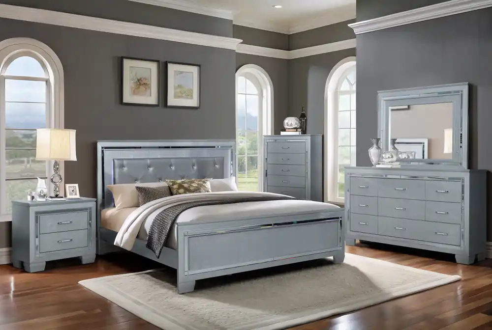 Silver Glam Crocodile-Texture Bedroom Chest