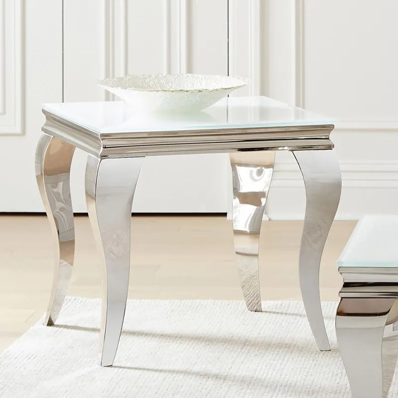 Carone Square Glass Top End Side Table White and Chrome - Coaster Furniture