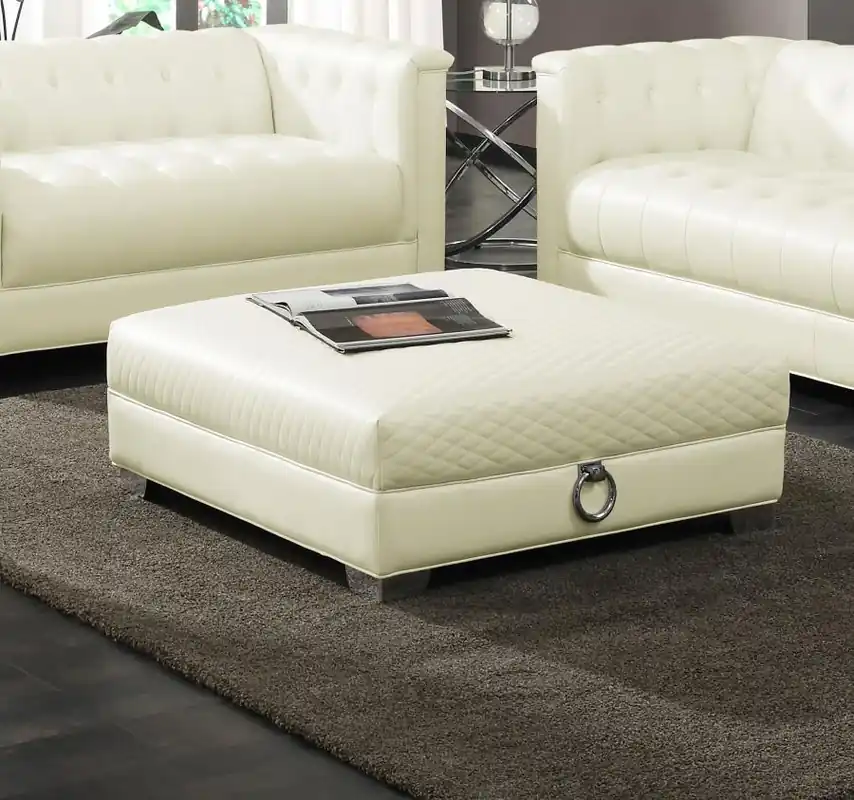 Chaviano Square Upholstered Ottoman Pearl White - Coaster Furniture