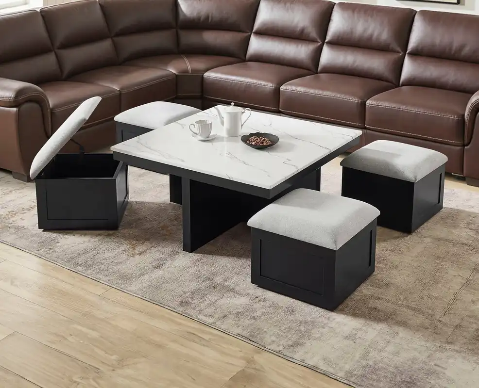 Marta Coffee Table W/4 Storage Ottomans - Crown Mark