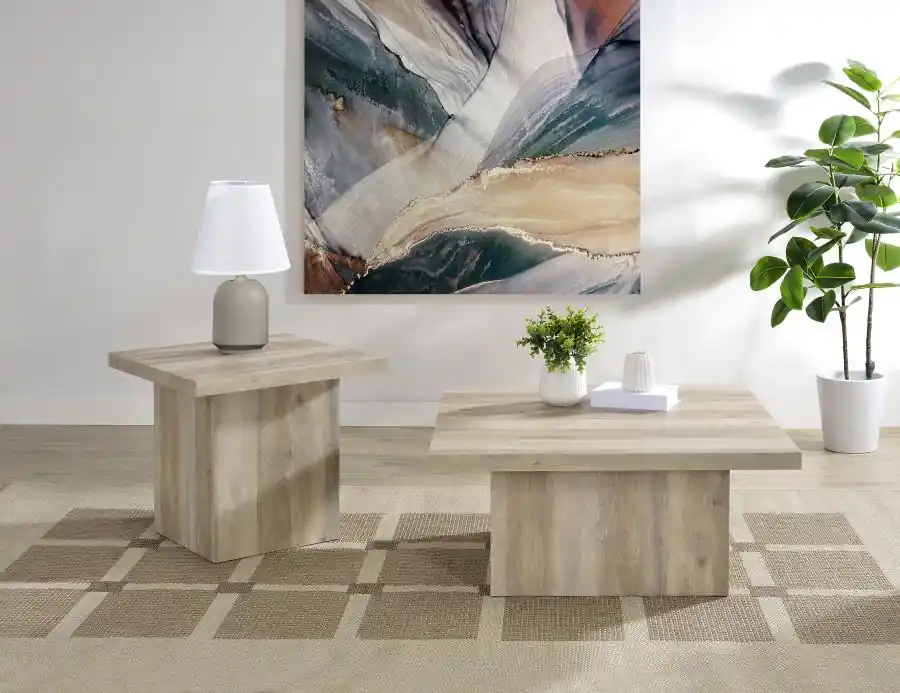 Devar - Square Coffee End Table Set - Distressed Pine