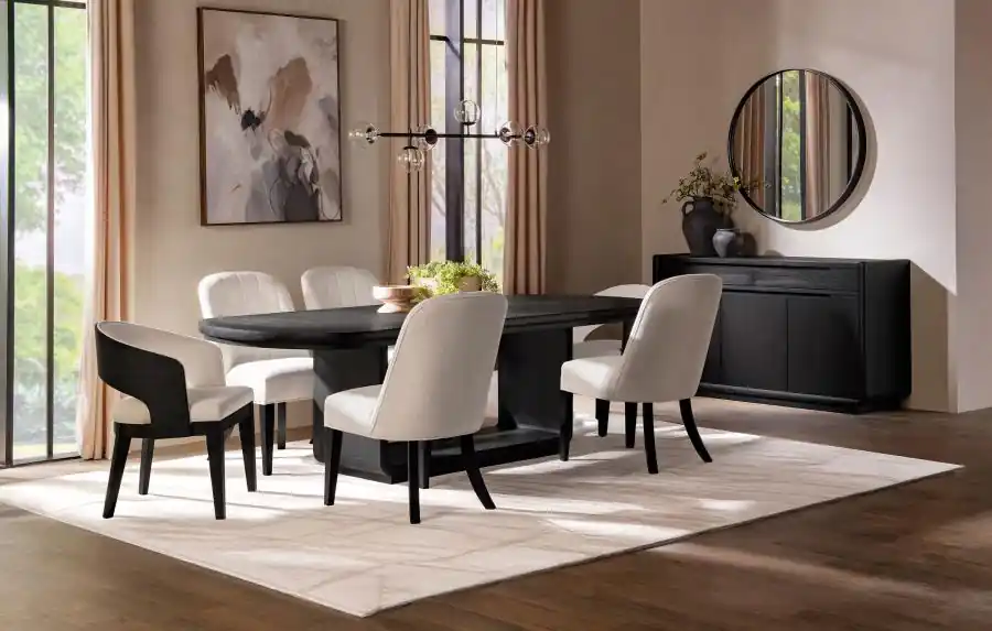 Leandro - 5 Piece Rectangular Dining Table Set - Cream / Burnished Black