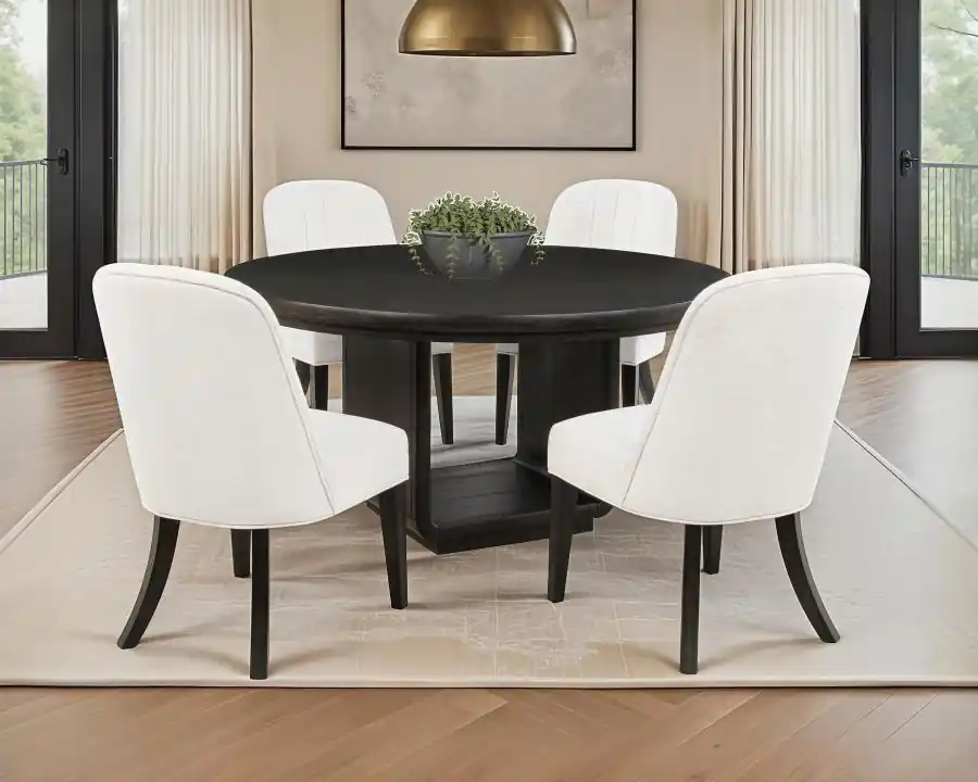 Leandro - 5 Piece Round Dining Table Set - Cream / Burnished Black