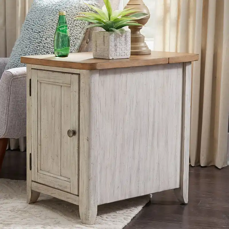 Farmhouse Reimagined Door Chair Side Table w/ Charging in Antique White - Liberty