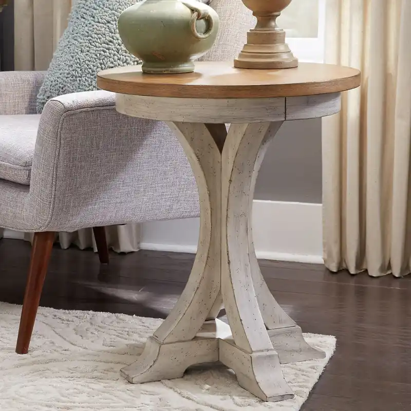 Farmhouse Reimagined Round Chair Side Table in Antique White - Liberty