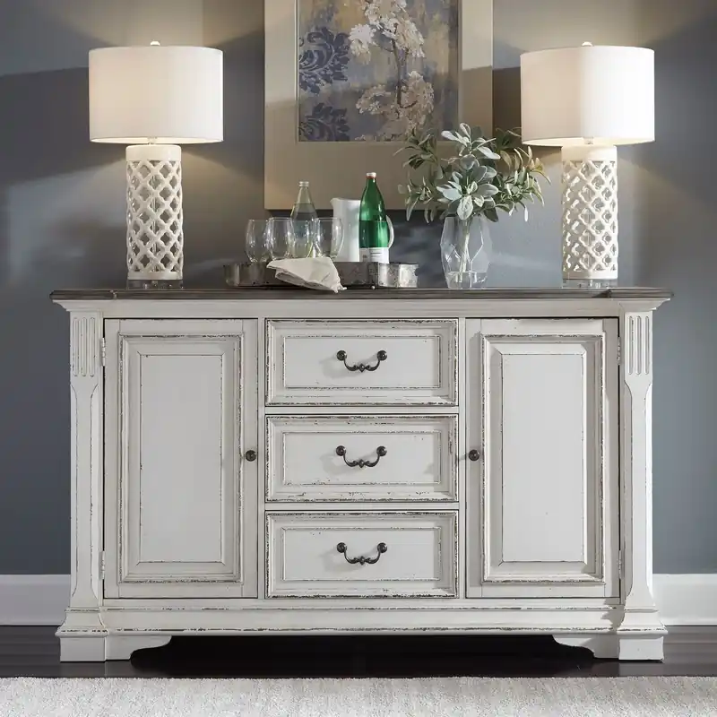 Abbey Park Buffet in Antique White - Liberty