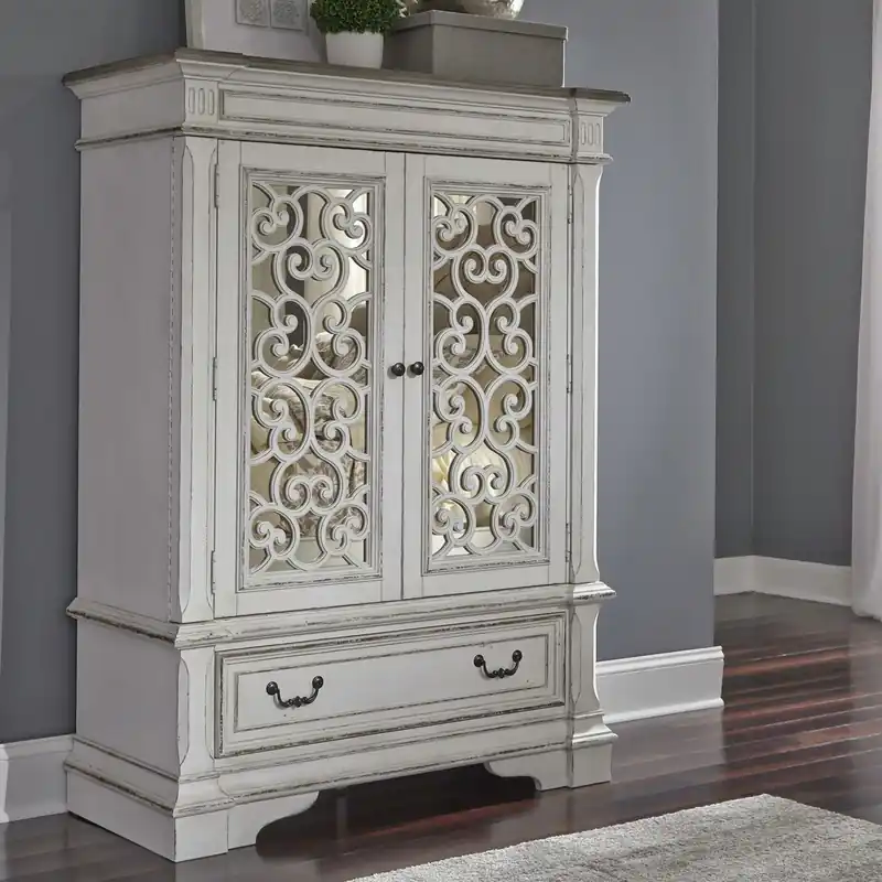 Abbey Park Mirrored Door Chest in Antique White - Liberty