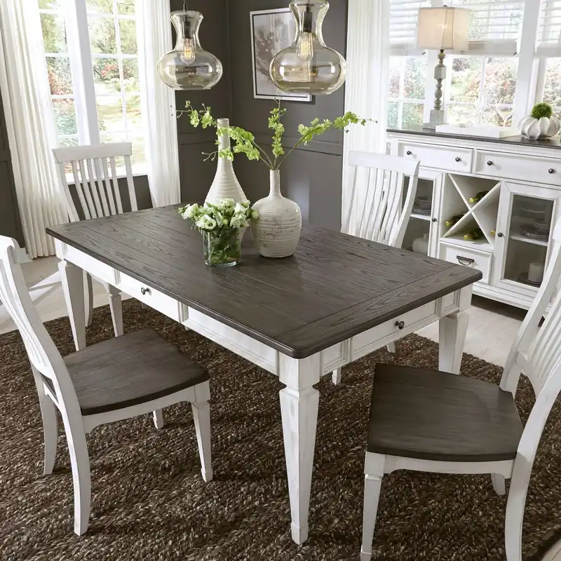 Allyson Park Rectangular Leg Table in White with Charcoal - Liberty