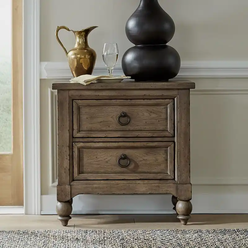 Americana Farmhouse 2 Drawer Nightstand in Dusty Taupe and Black - Liberty