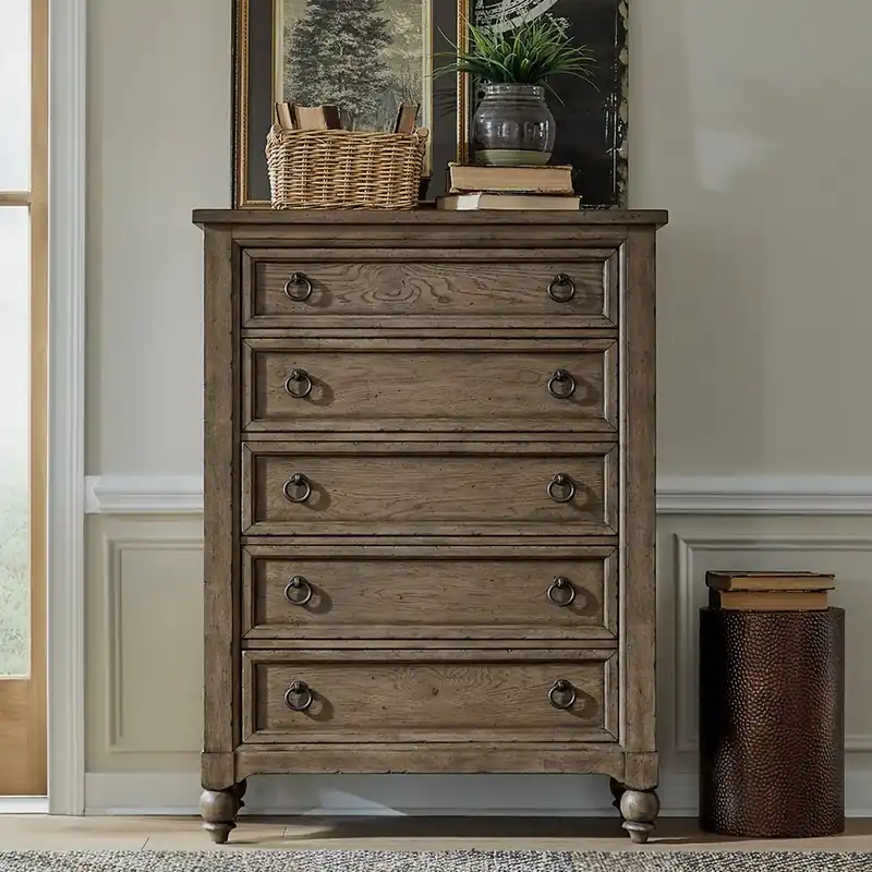 Americana Farmhouse 5 Drawer Chest in Dusty Taupe and Black - Liberty