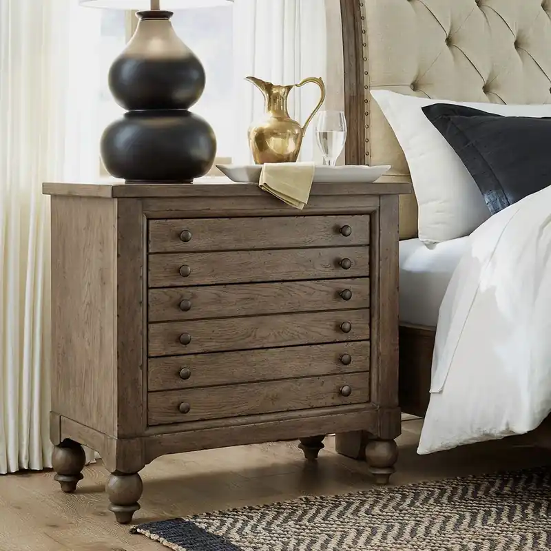 Americana Farmhouse 6 Drawer Bedside Chest in Dusty Taupe and Black - Liberty