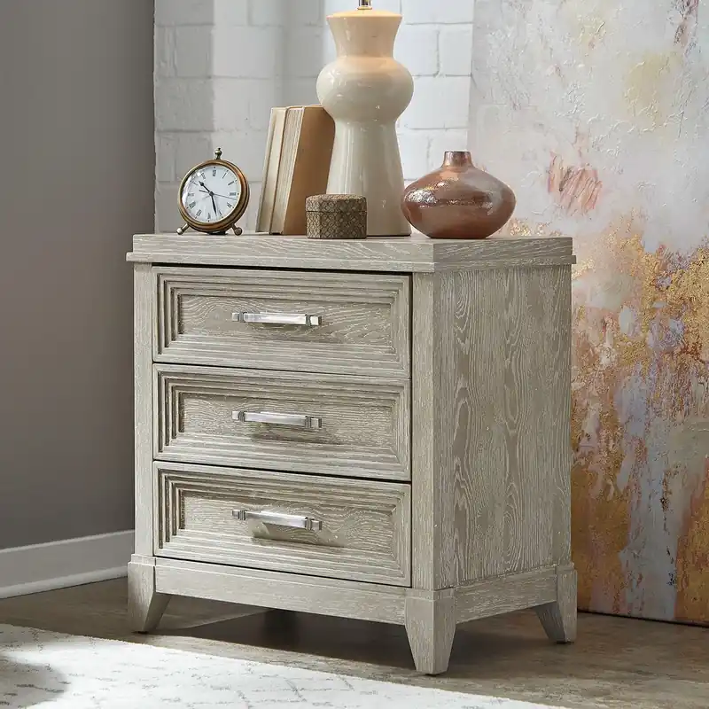 Belmar 3 Drawer Nightstand in Washed Taupe and Silver Champagne - Liberty