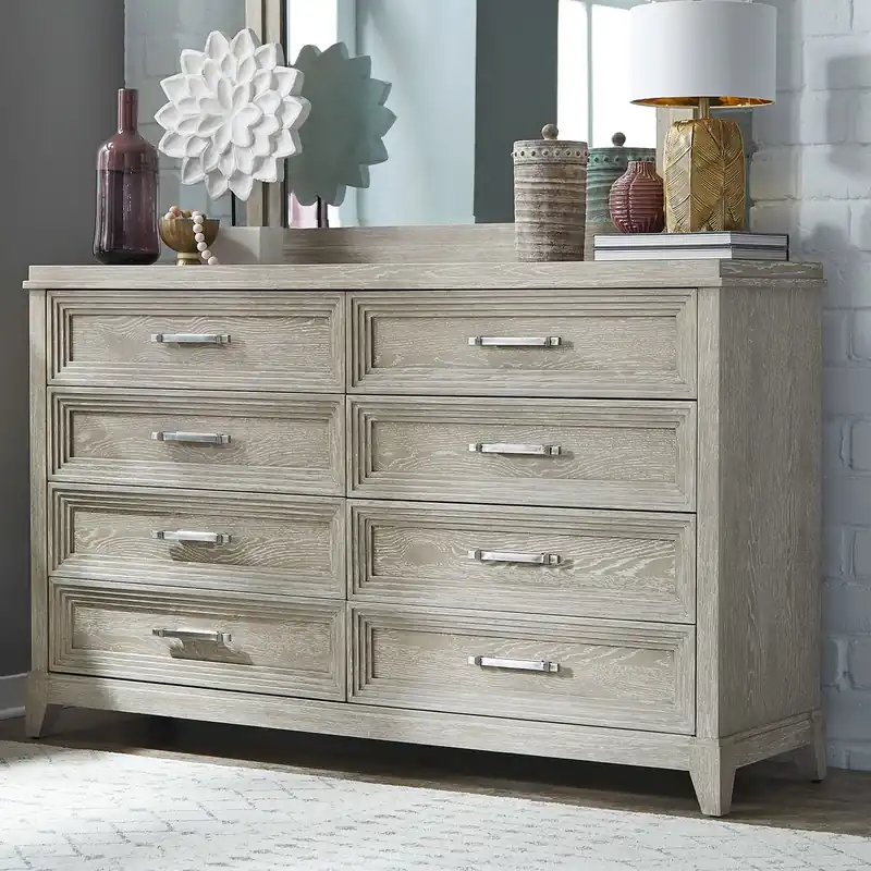 Belmar 8 Drawer Dresser in Washed Taupe and Silver Champagne - Liberty