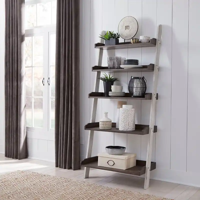 Farmhouse Leaning Bookcase in White/Oak - Liberty