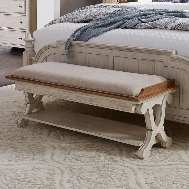 Farmhouse Reimagined Bed Bench in Antique White - Liberty