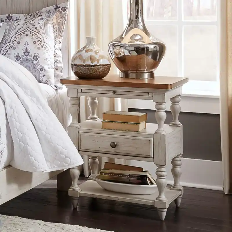 Farmhouse Reimagined Drawer Nightstand in Antique White - Liberty