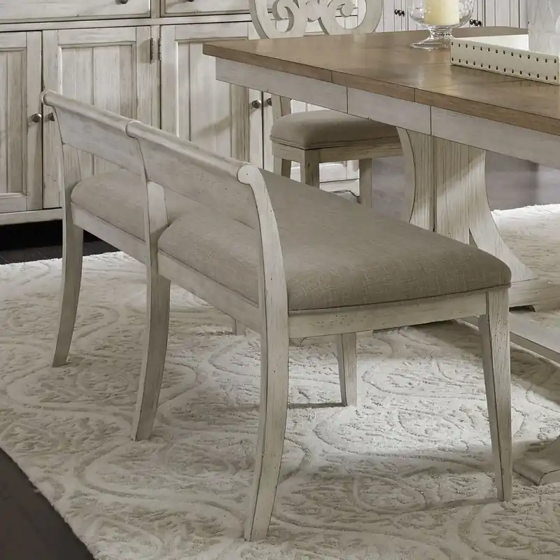 Farmhouse Reimagined Upholstered Bench (RTA) in Antique White - Liberty