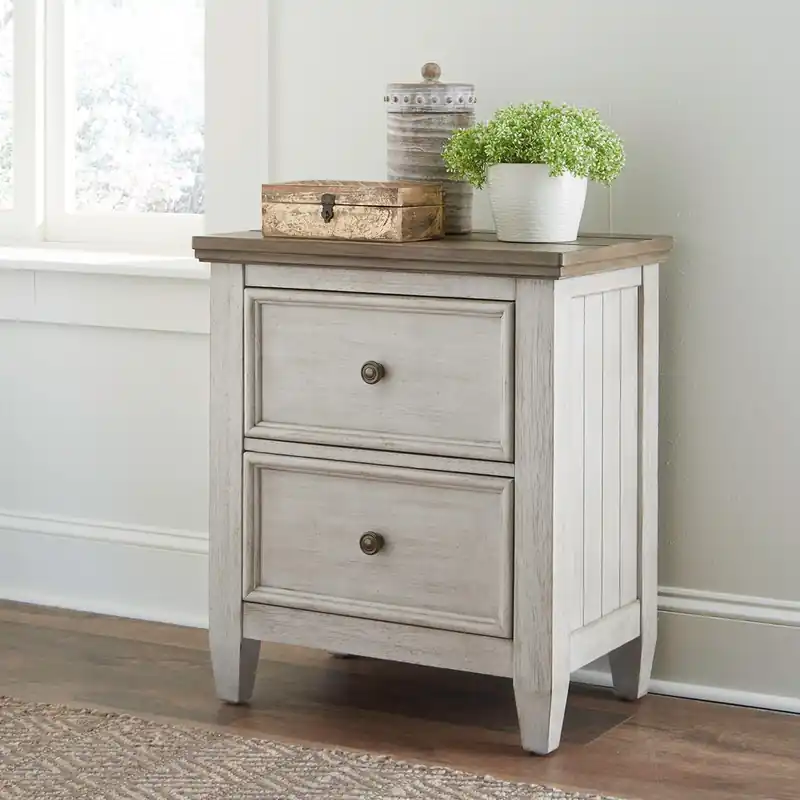 Heartland 2 Drawer Nightstand w/ Charging Station in Antique White - Liberty