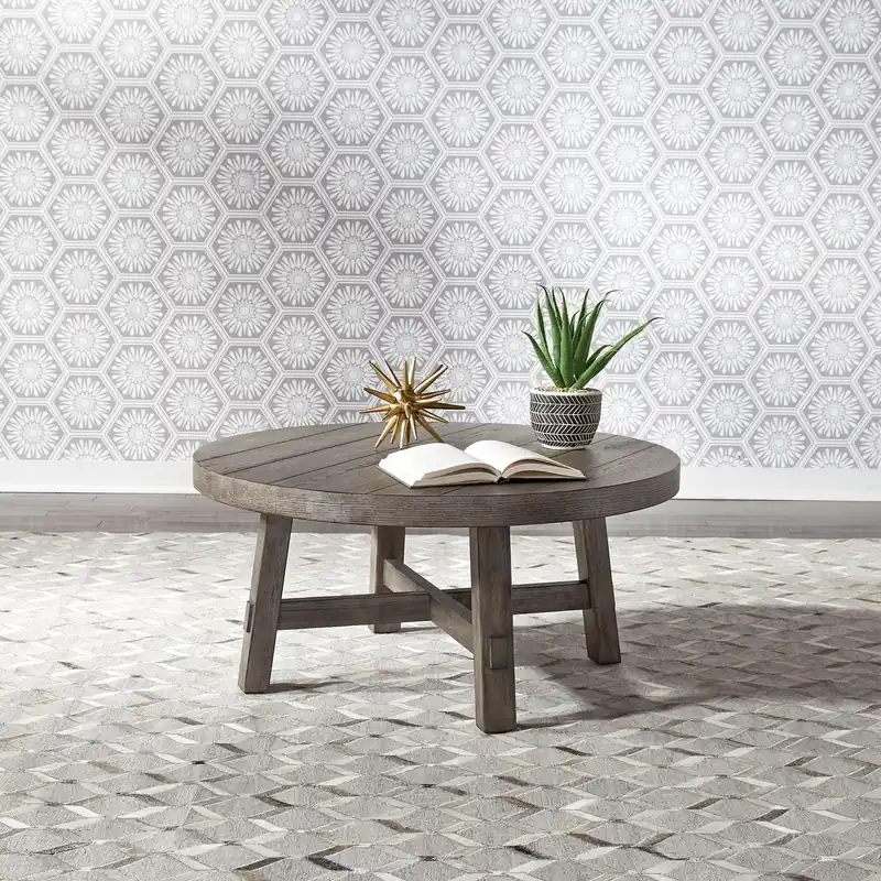 Modern Farmhouse Splay Leg Round Cocktail Table in Dusty Charcoal - Liberty