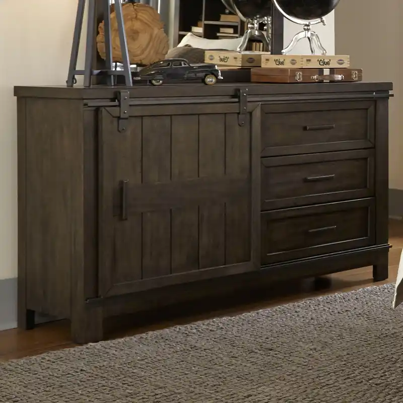 Thornwood Hills Barn Door Dresser in Rock Beaten Gray - Liberty