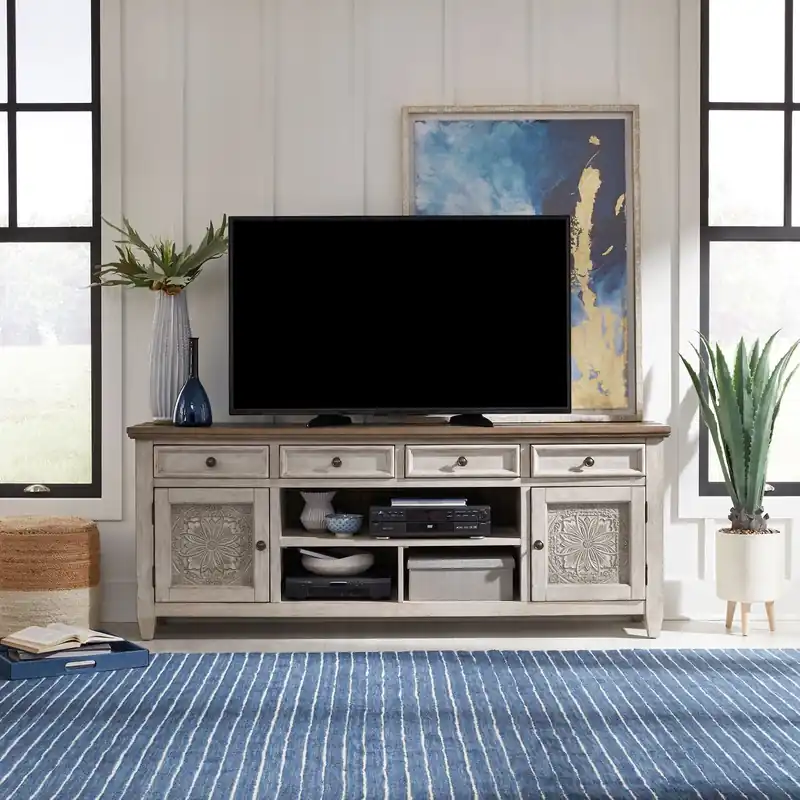 Heartland 76" Tile TV Console in Antique White - Liberty