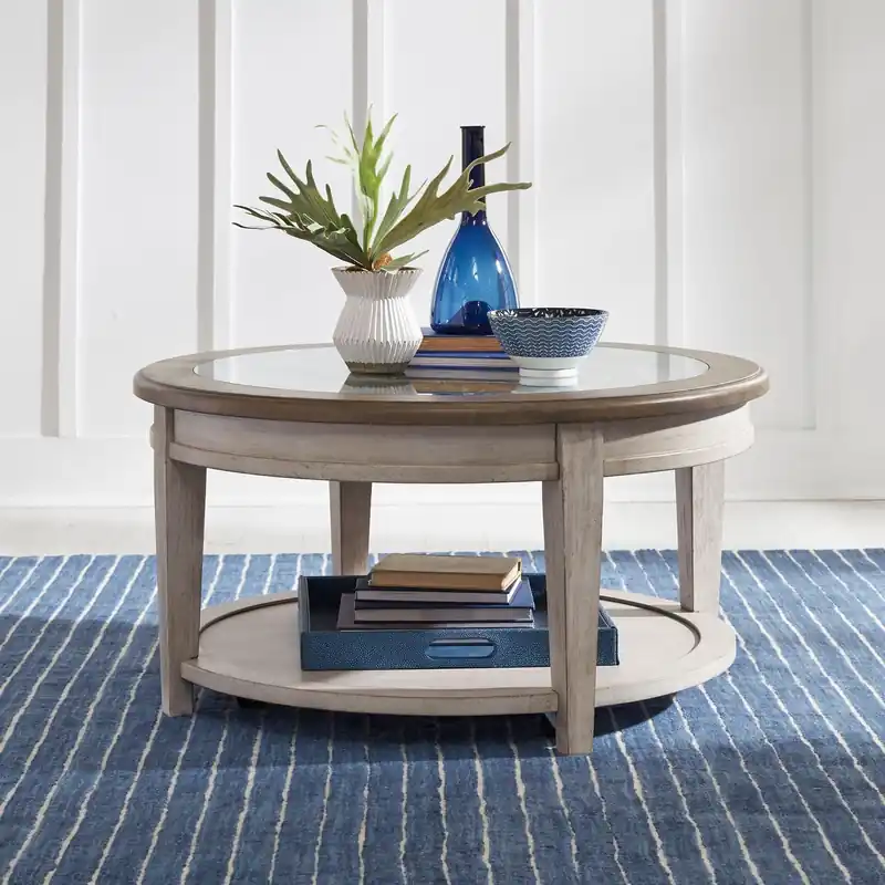 Heartland Round Ceiling Tile Cocktail Table in Antique White - Liberty