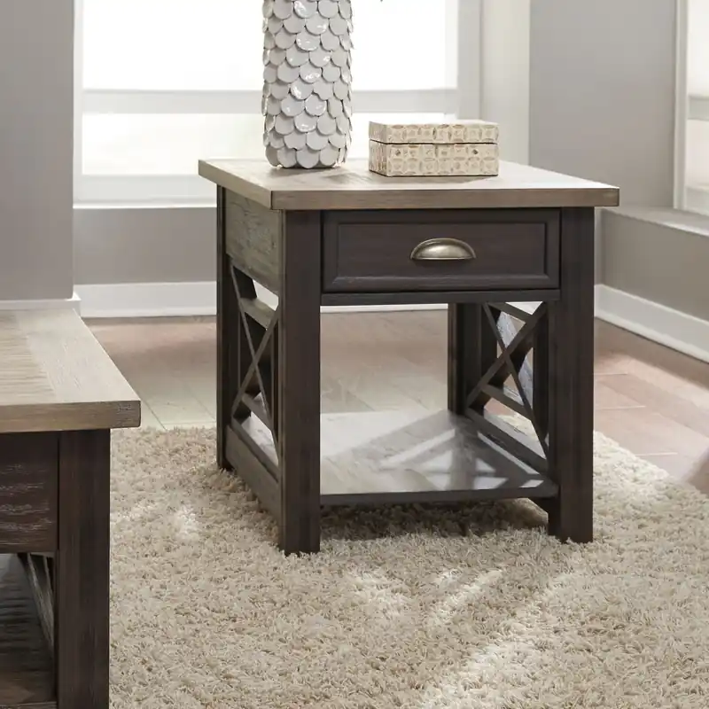 Heatherbrook Drawer End Table in Charcoal and Ash - Liberty