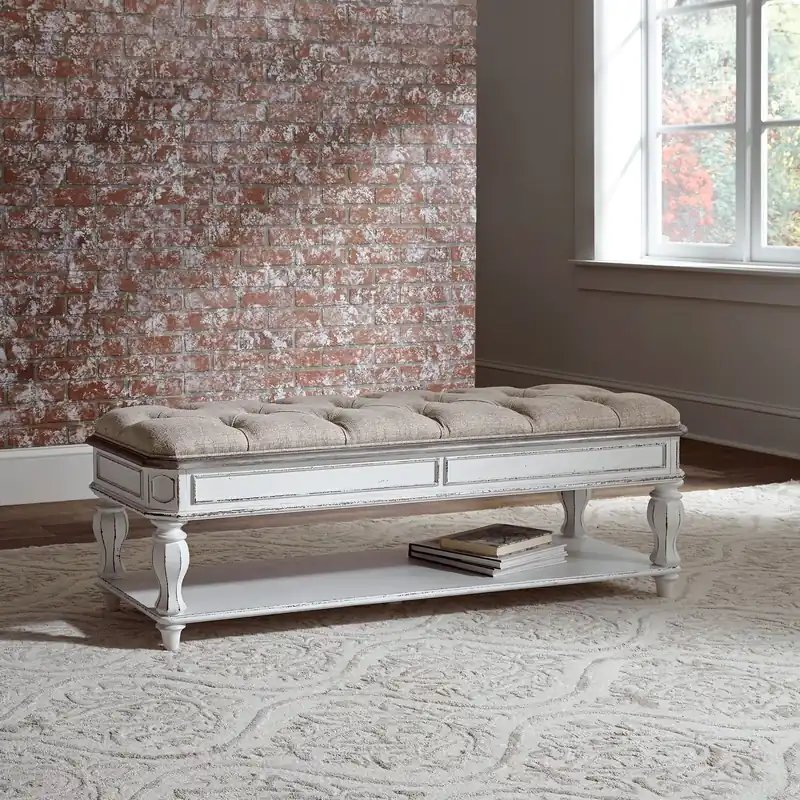 Magnolia Manor Bed Bench in Antique White - Liberty
