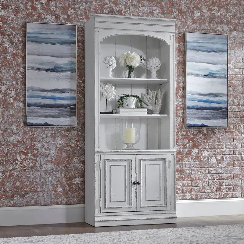 Magnolia Manor Bunching Bookcase in Antique White - Liberty