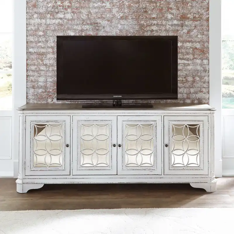 Magnolia Manor Entertainment TV Stand in Antique White - Liberty
