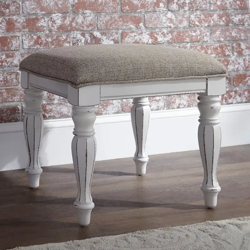 Magnolia Manor Vanity Stool in Antique White - Liberty