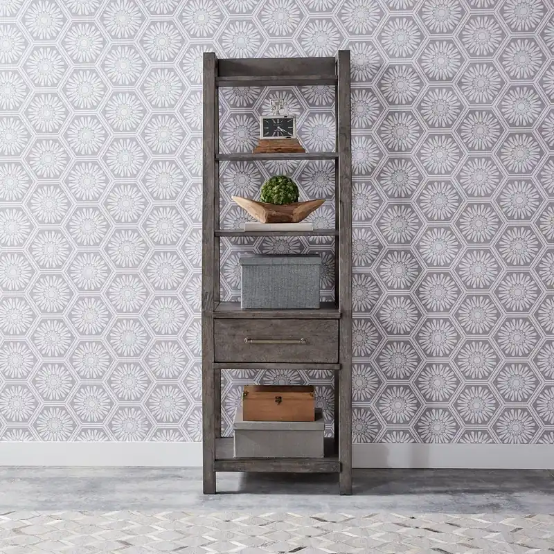 Modern Farmhouse Leaning Bookcase in Dusty Charcoal - Liberty