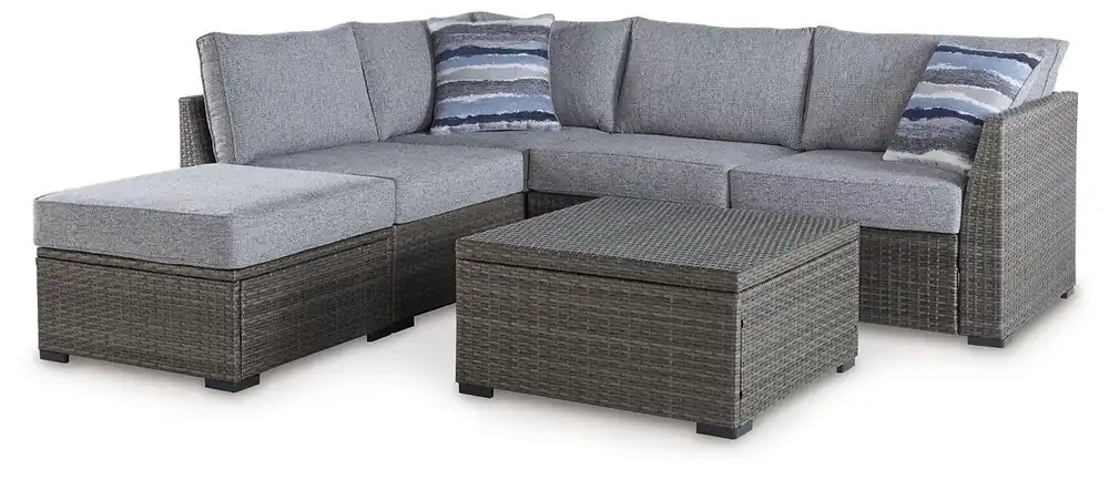 Petal Road Outdoor Loveseat Sectional/Ottoman/Table Set (Set of 4) - Ashley Furniture