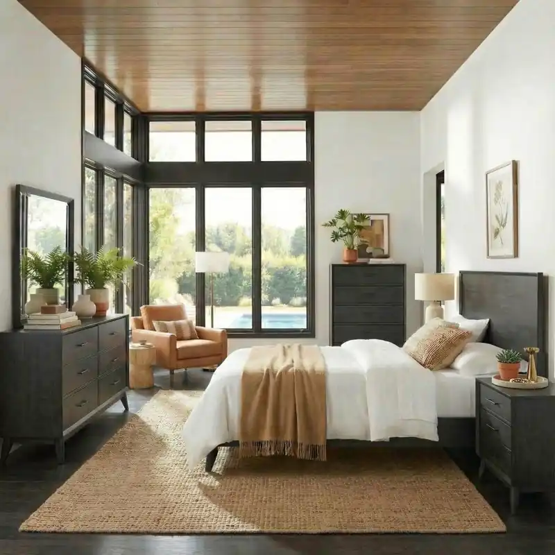 Century Modern King Platform Bed, Dresser & Mirror, Chest, Night Stand - Liberty