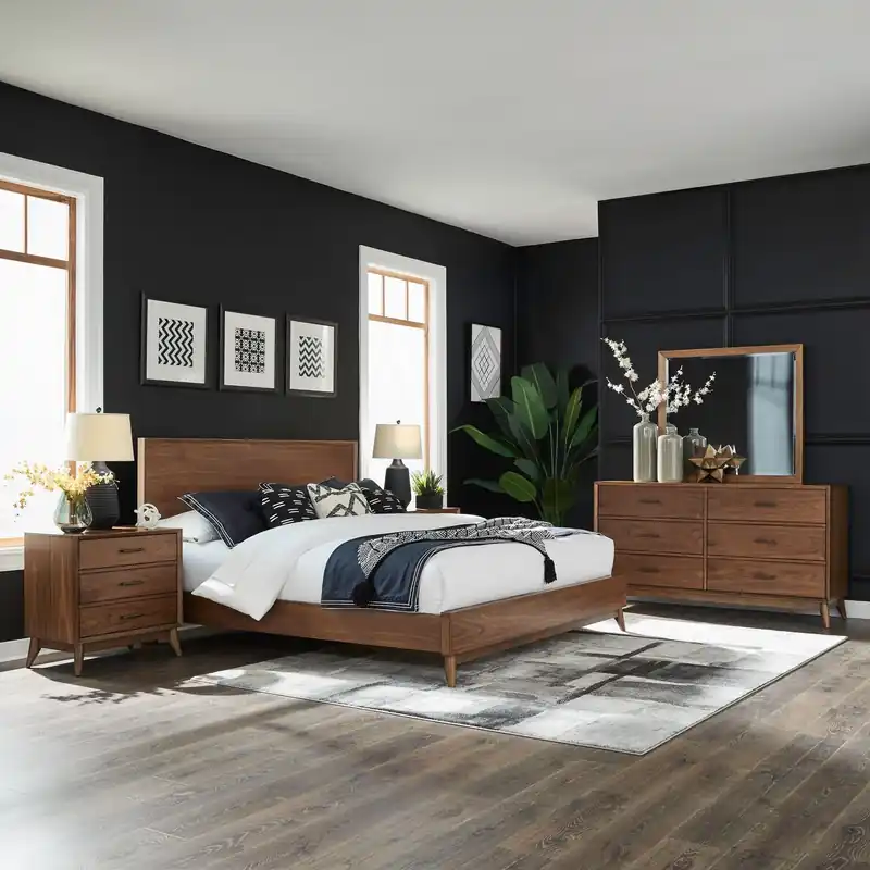 Century Modern King California Platform Bed, Dresser & Mirror, N/S - Liberty