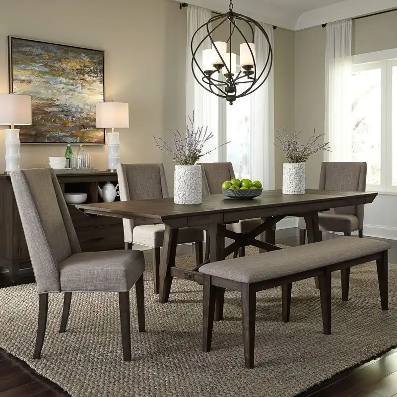 Double Bridge Optional 6 Piece Trestle Table Set - Liberty
