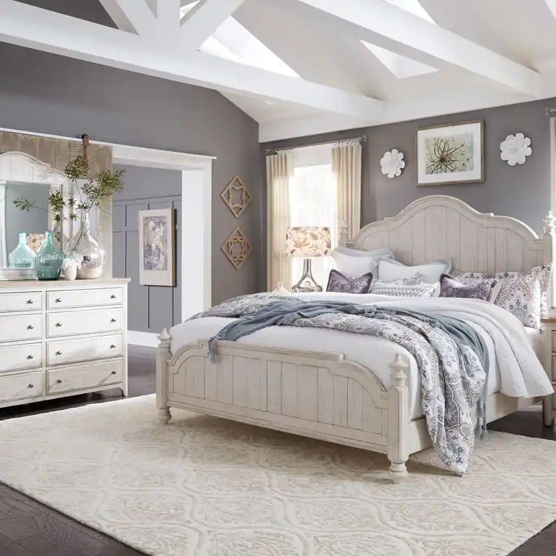 Farmhouse Reimagined King Poster Bed, Dresser & Mirror - Liberty
