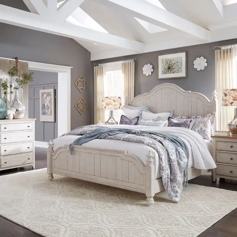 Farmhouse Reimagined King Poster Bed, Dresser & Mirror, Night Stand - Liberty