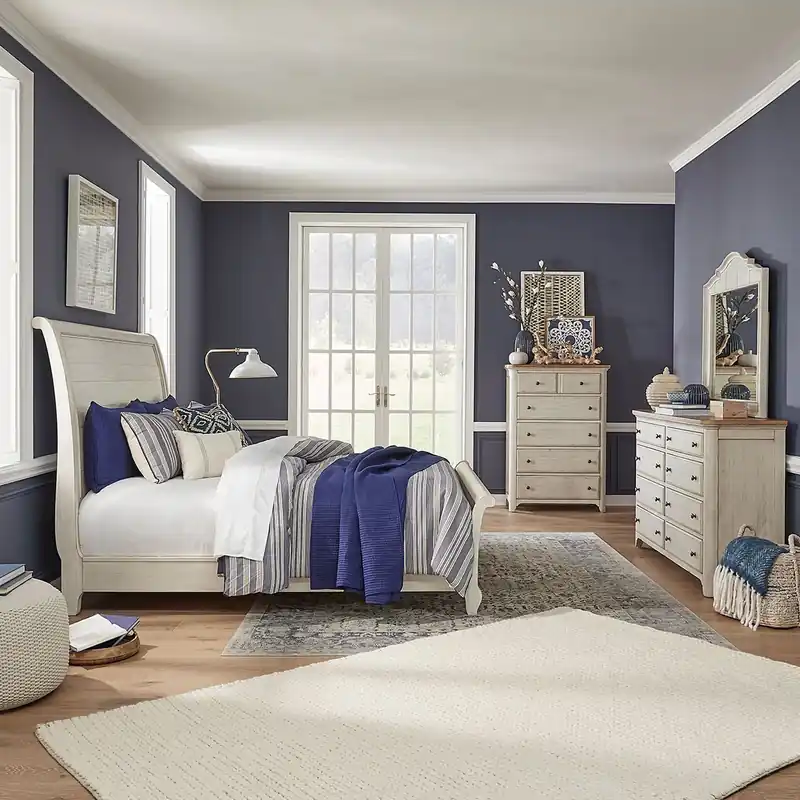 Farmhouse Reimagined King Sleigh Bed, Dresser & Mirror, Chest - Liberty