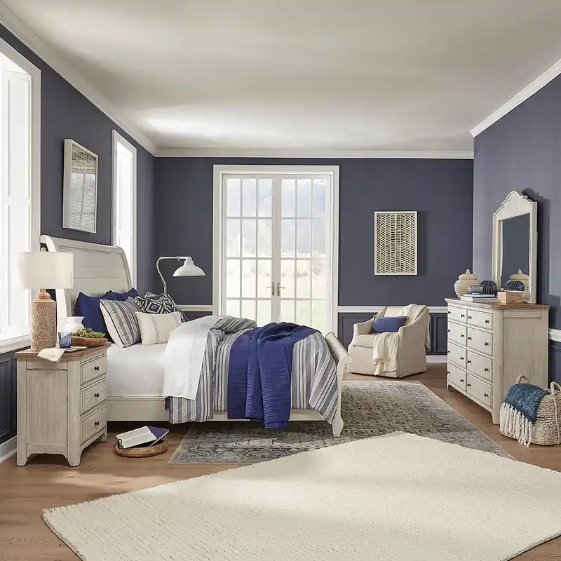 Farmhouse Reimagined King Sleigh Bed, Dresser & Mirror, Night Stand - Liberty