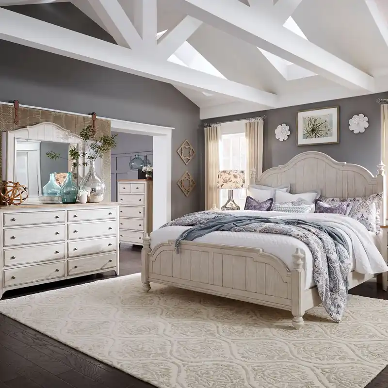 Farmhouse Reimagined Queen Poster Bed, Dresser & Mirror, Chest - Liberty