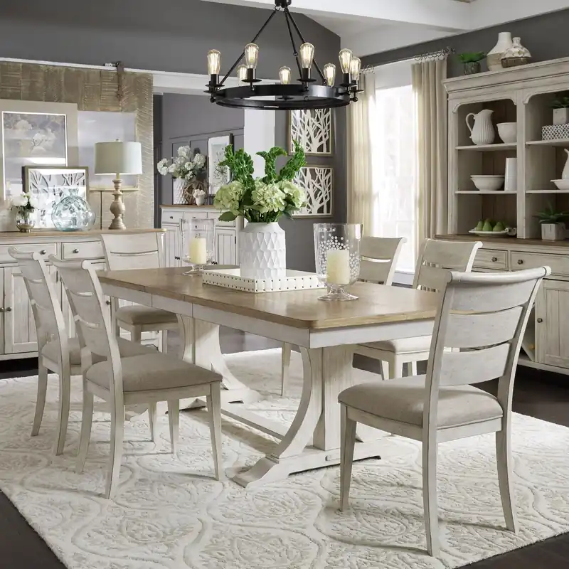 Farmhouse Reimagined Opt 7 Piece Trestle Table Set - Liberty