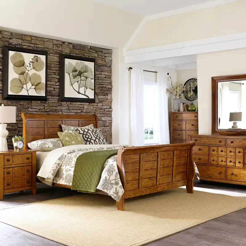 Grandpas Cabin King California Sleigh Bed, Dresser & Mirror, Chest, Night Stand - Liberty