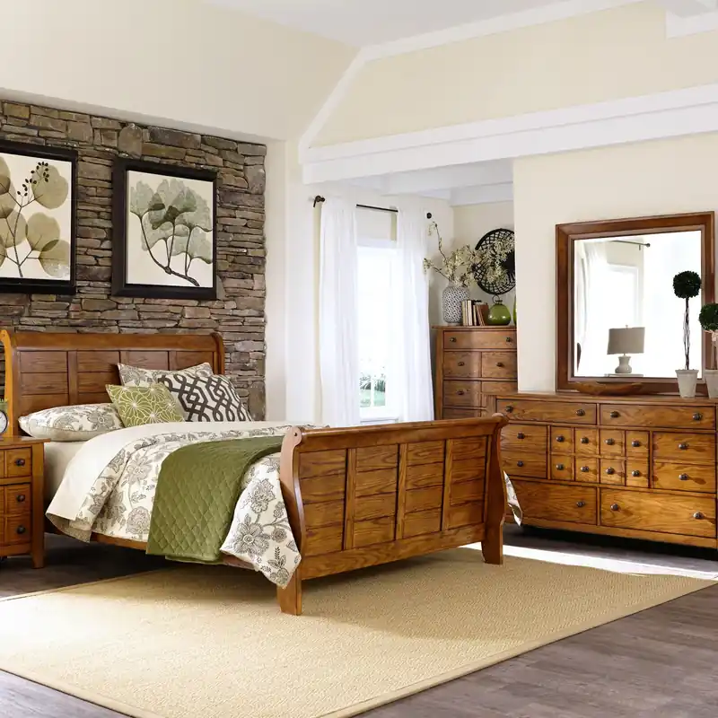 Grandpas Cabin King California Sleigh Bed, Dresser & Mirror, Night Stand - Liberty