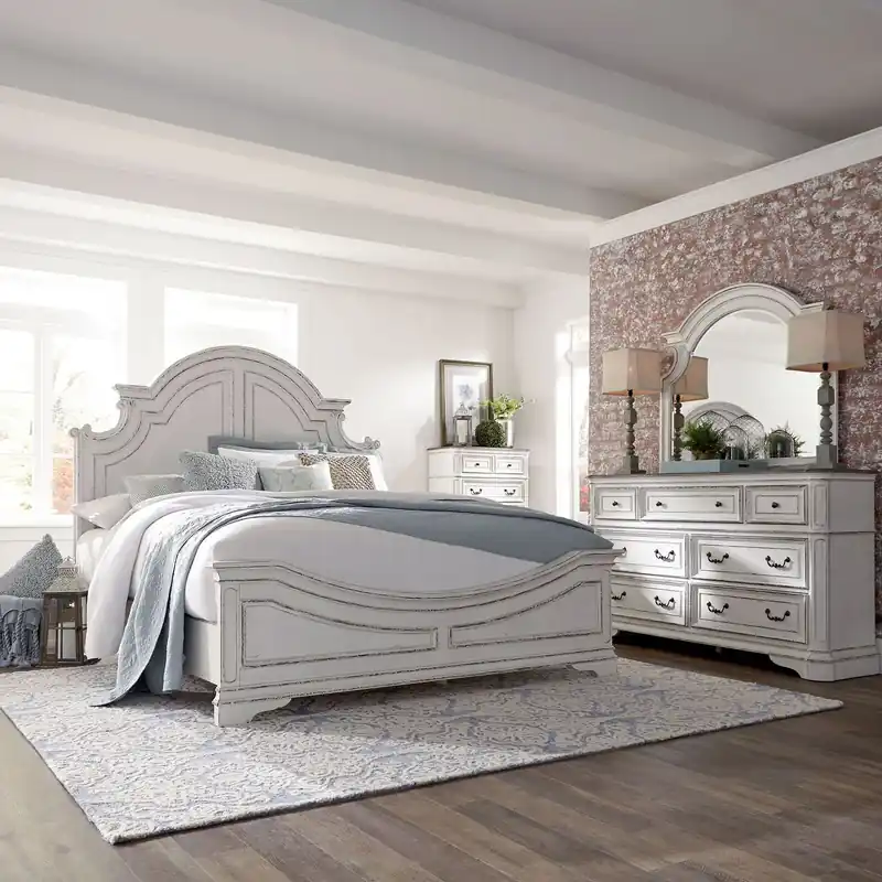 Magnolia Manor King Panel Bed, Dresser & Mirror, Chest - Liberty