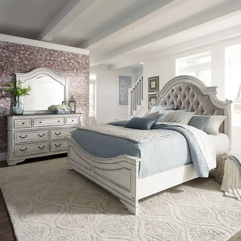 Magnolia Manor King Uph Bed, Dresser & Mirror - Liberty